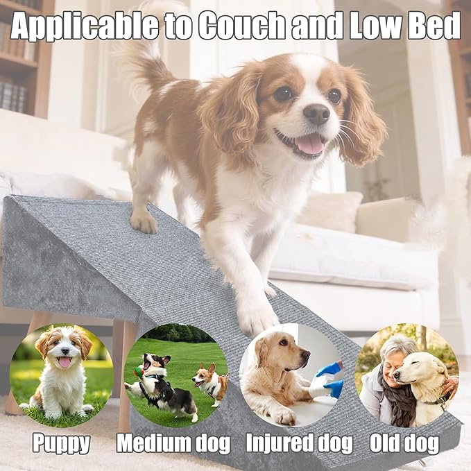 Split Ottoman Dog Ramp for Small Dogs and Cats – 2-in-1 Foldable Wooden Pet Ramp and Stairs for Couch and Low Bed, or Ottoman, Non-Slip and Portable, White
