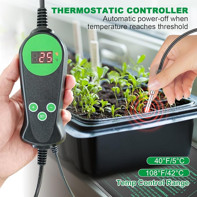 Seedling Heat Mat with Built-in Thermostat 4 Pack, 10" x 20.75" Waterproof Plant Heating Pad with Temperature Controller for Hydroponic,Germination, Indoor Gardening, Greenhouse, MET-Certified