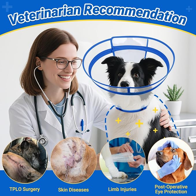 Dog Cone to Stop Licking, Clear Recovery Collar with Detachable Zipper, Sturdy Elizabethan Collar for Large Medium Small Dogs, Soft Adjustable Cone After Surgery Patented, Blue XL