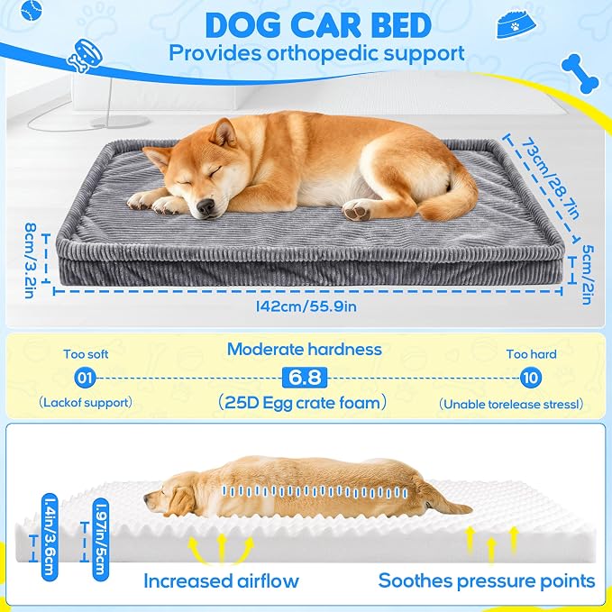 Dog Car Bed, Non-Slip Backseat Extender Pet Mat, Removable Washable Dog Bed for SUVs, Sedans & Trucks, Anti-Slip Travel Bed for Dogs, Easy Clean & Scratch-Proof & Comfort (XL(56" Lx28.7 M×2" H)
