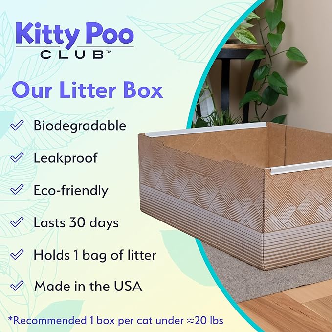 Kitty Poo Club Disposable Cat Litter Box 2-Pack with 2 Bags Ultra-Absorbent Silica Crystal Litter, Patented Leak-Proof Design, 30-Day System, Low Dust, Perfect for Travel and Multi-Cat Homes