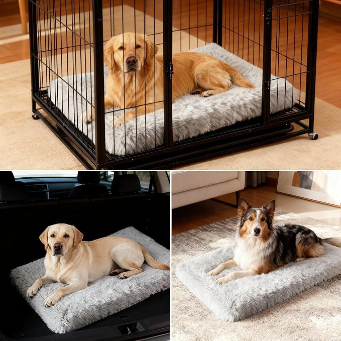 XL Orthopedic Dog Bed for Large Dogs, Dual-Layer Memory & Egg-Crate Foam, Washable Warm Winter Plush Cover, Waterproof Liner, Non-Slip Bottom, Crate/Kennel Pad, 44 x 32 Inch, Gray