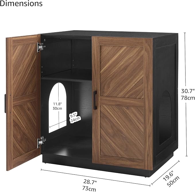 unipaws Cat Litter Box Enclosure Furniture with Storage Shelf, Tall Hidden Litter Box Cover for Tall or Top Entry Litter Box, Kitty Enclosed Cabinet, Cat Box with Odor Control, Walnut and Black