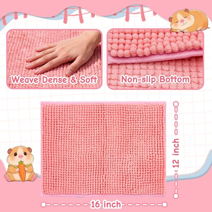 Guinea Pig Cage Liner, 4 PCS Washable Guinea Pig Bedding Fleece Mat, Reusable Pee Pads Mat for Small Animals, Reusable Bunny Rabbit Cage Liner Hamster Chinchilla Cage Accessories 16x12 Inch