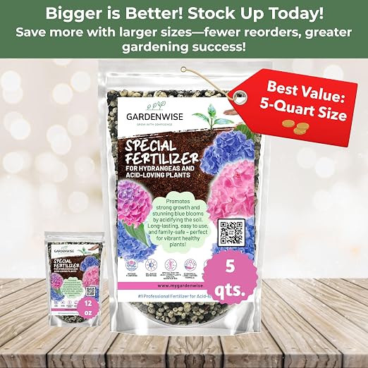 GARDENWISE Slow Release Hydrangea Fertilizer with Iron & Sulfur β Indoor & Outdoor Soil Acidifier for Miracle Growth (4 qt)