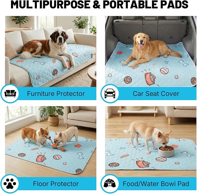 Washable Pee Pads for Dogs and Cats, 24x36In 5-Layer Ultra-Absorbent & Leak-Proof Potty Training Pads, Non-Slip Whelping Potty Pads for Housebreak Crates, Floors and Cars, 2 Packs Blue