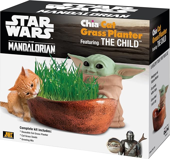Chia Cat Grass Planter - Star Wars The Mandalorian The Child – Healthy Treat for Your Cat - Decorative Pottery Planter, Easy to Do and Fun to Grow, Novelty Gift, Perfect for Any Occasion