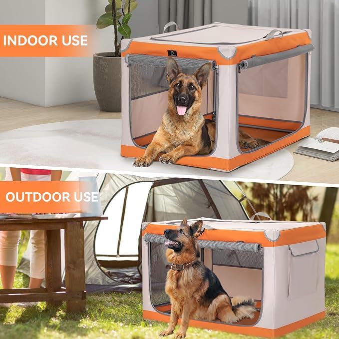 40" Collapsible Dog Crate for Large Dogs - Portable Soft Travel Kennel with Lockable Zippers, Waterproof Base, Washable Cover, Patented Screw Frame for Adjustable Tension, Outdoor, Indoor, Car Use