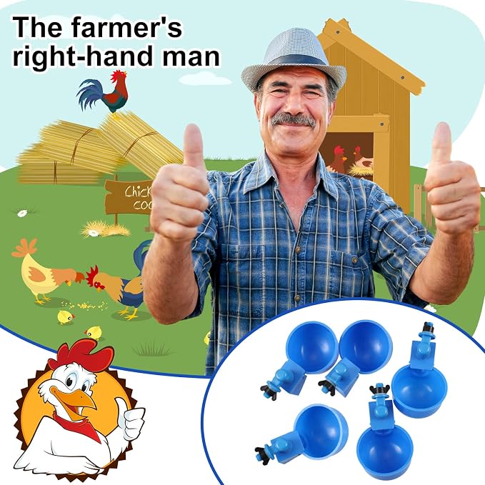 Tanlade 50 Pcs Automatic Chicken Waterer Cups Chicken Feeder for PVC Pipe Waterer Kit for Poultry Duck Goose Turkey Bunny (Blue,Classic)