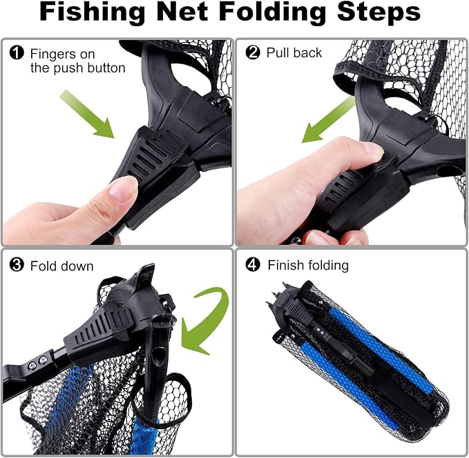 PLUSINNO Fishing Net Fish Floating Landing Net, Kayak Nets with Fixed Foldable Telescopic Pole Handle, Bass Trout Fishing Nets with Nylon Mesh for Pond Lake River, Fishing Gear Gifts for Men Anglers