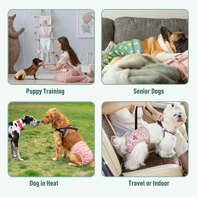 Langsprit Female Dog Diapers for Doggie Puppy,Reusable Dog Period Diapers Female for Heat Peeing,Small Medium Large Doggy Diaper Washable,Dogs Pants 5 Pack, Duck, Large