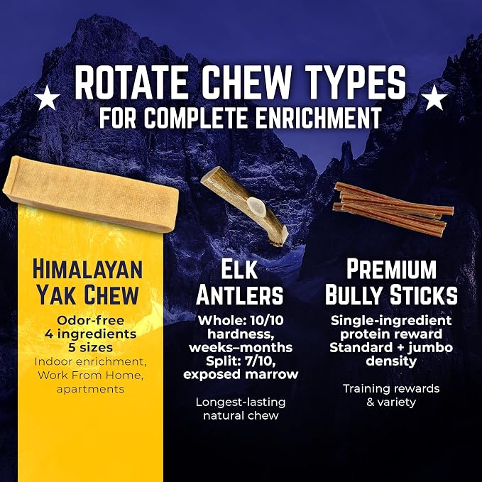 Devil Dog Pet Co. Himalayan Yak Cheese Dog Chews for Medium to Large Breeds & Aggressive Chewers - Long Lasting, Rawhide Free, High Protein - Cleaner Teeth, Anxiety & Boredom Relief - 12 Pack