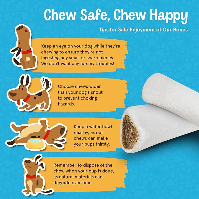 Dog Treats - Stuffed Shin Bones, Dental Chews for Dogs, Long Lasting Dog Bones, High Protein Chews with Peanut Butter Flavor for Small, Medium, and Large Dogs, Natural - 6 oz (Pack of 3)