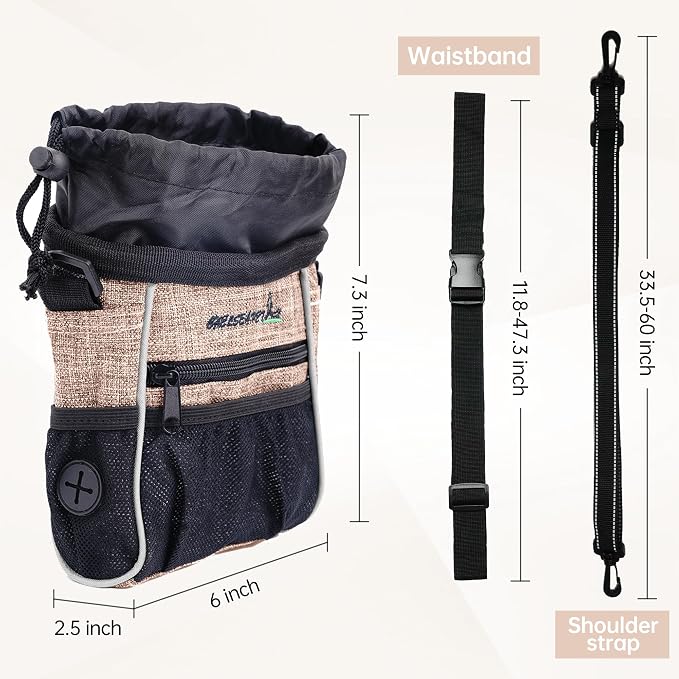 Dog Treat Pouches Training Walking Bag, Dog Training and Behavior Aids, Large Space for Pets Food, Durable Polyester Fabric, 3 Ways to Wear, Portable Pet Bagand Easy to Clean (Ginger)