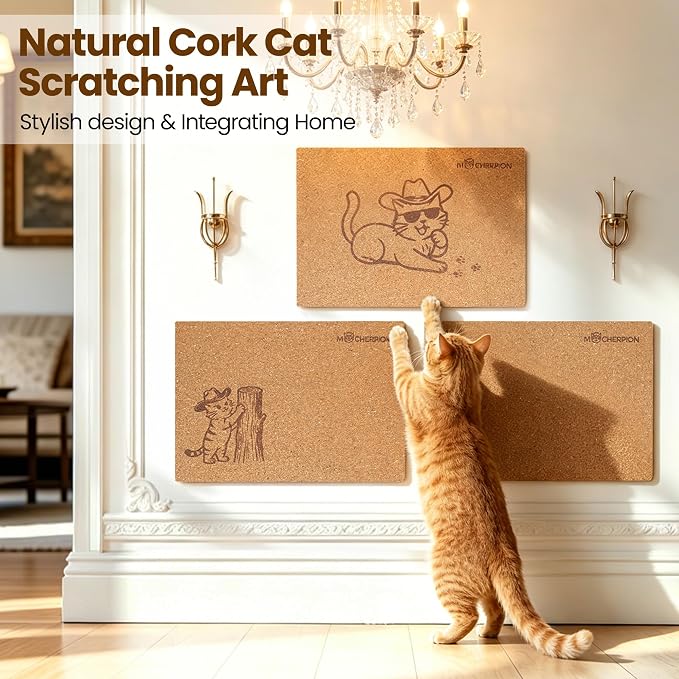Natural Cork Cat Scratcher Art 3pcs-Cat Scratching-Cat Scratch Mats-Art Scratching Pad for Cats-Wall Cat Scratcher for Indoor Cats-Cat Wall Furniture-Cat Scratching Board for Lying