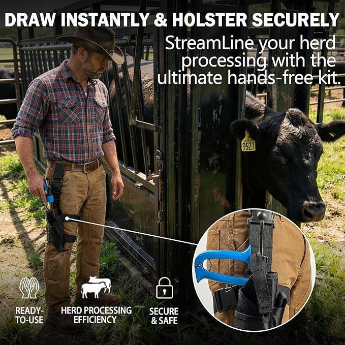 2-Pack 50mL Semi Automatic Livestock Syringe Adjustable Dosage Repeater Injector (1-5mL) with Luer Lock Tip for Cattle, Sheep, Goats & Pigs Continuous Injection Gun for Farm Herd, Blue