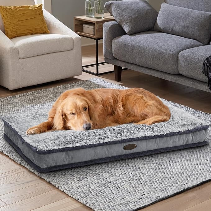 Dog Bed for Extra Large Dogs Breeds, Deluxe Plush Dog Crate Beds, Comfy Kennel Pad, Pet Sleeping Mat, Waterproof, Removable and Machine Washable Cover & Non-Slip Bottom, 46"X30" Grey