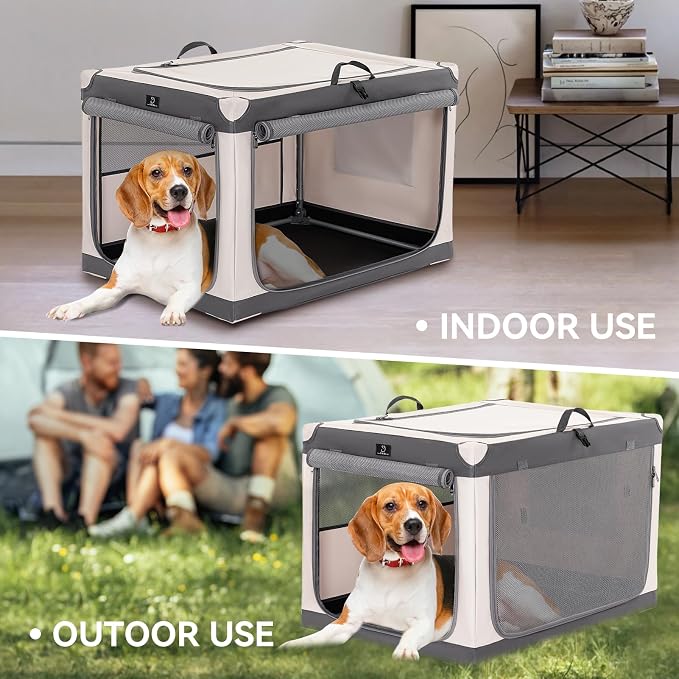30" Collapsible Dog Crate for Medium Dogs - Portable Soft Travel Kennel with Lockable Zippers, Waterproof Base, Washable Cover, Patented Screw Frame for Adjustable Tension, Outdoor, Indoor, Car Use