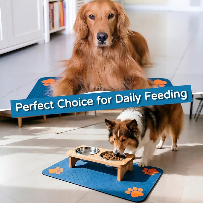 Pet Feeding Mat-Absorbent Dog Feeding Mat for Food and Water Bowl,No Stains Pet Placemat,Quick Drying Water Dispenser Mat for Dog and Cat,Easy to Clean Dog Accessories(M,Navyblue)