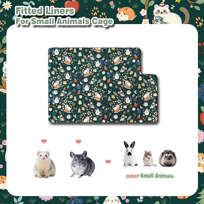 Ferret Cage Liner for Ferret Nation & Critter Nation Cage,Cute Animal Print,Washable Bedding,Cage Accessories for Ferrets, Chinchillas, Rats, Rabbits & Other Small Pets (Top Pan Liner)