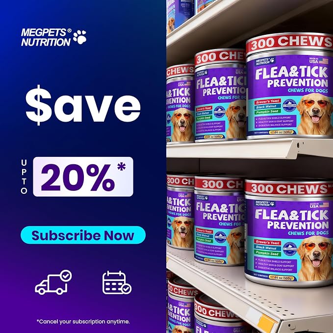 Flea and Tick Support for Dogs Chewable, 300 Soft Chews, Skin & Coat Support, Digestive Support, Chicken Flavor, All Breeds & Sizes