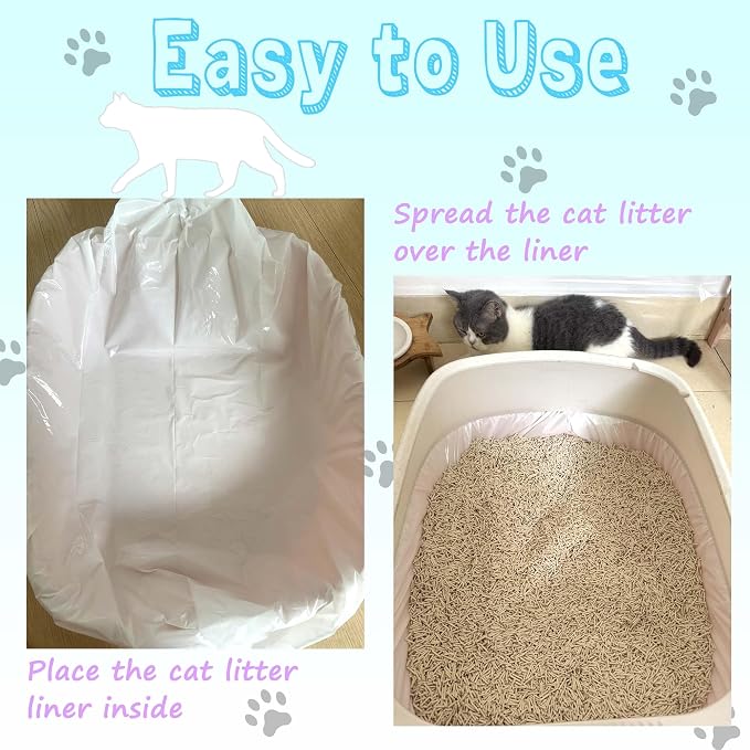 PurifyLogix Large Cat Litter Liners, Jumbo Drawstring Leakproof Bags for IRIS Cat Litter Boxes, Heavy Duty 2 MIL Tear-Resistant Extra Durable Disposable Bags for Most Cat Litter Pans, 42“ x 20”, 16PCS