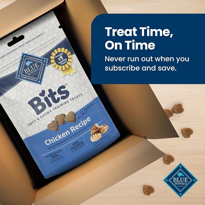 Blue Buffalo Bits Chicken Soft & Chewy Dog Treats, Bite-Sized for Training, Made with Real Chicken & Enhanced with DHA, Heart-Shaped Dog Treats, Made in the USA with Natural Ingredients, 19 oz.