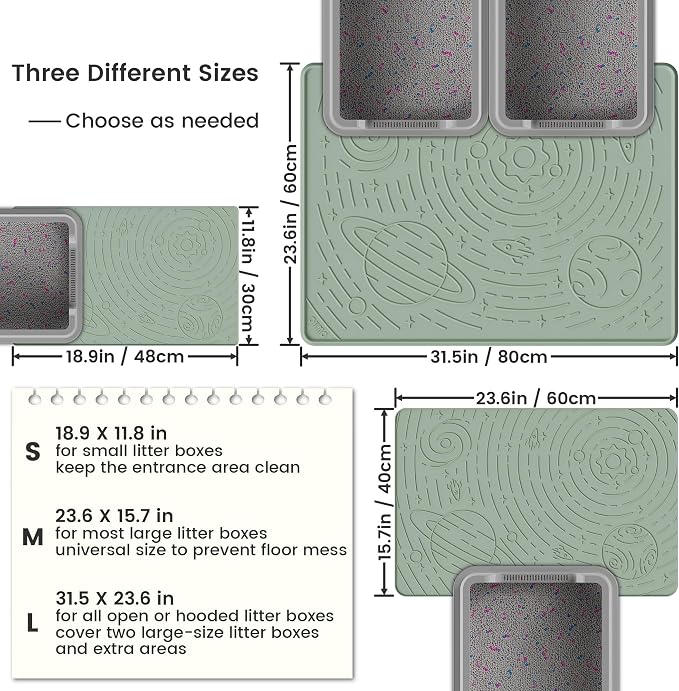 OHMO Cat Litter Mat Large Litter Box Mat, 31.5x23.6 Sage Green, Premium BPA-Free Silicone Rubber Kitty Litter Mat for Litter Box, High Edge Scatter Control Non-Slip Waterproof Litter Trapping Mat