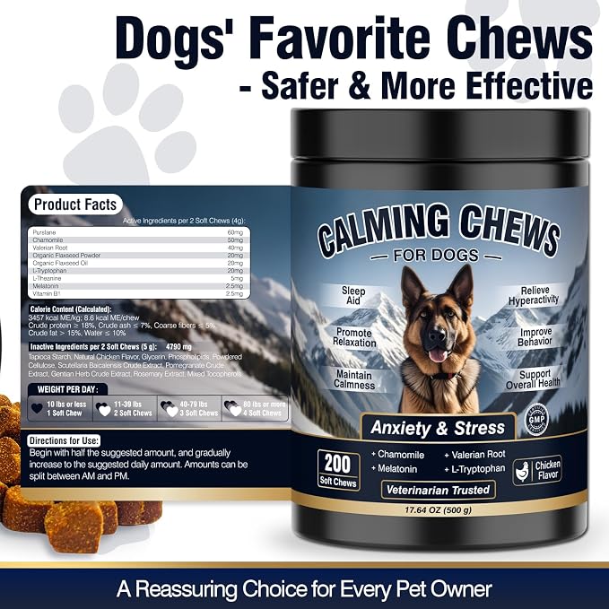 Calming Chews for Dogs 200ct, Dog Calming Chews - Anxiety and Stress Relief Treats Melatonin Bites Sleep Aid for Small/Medium/Large Dogs Calm Dog - Separation, Fireworks, Thunder, Barking - Chicken