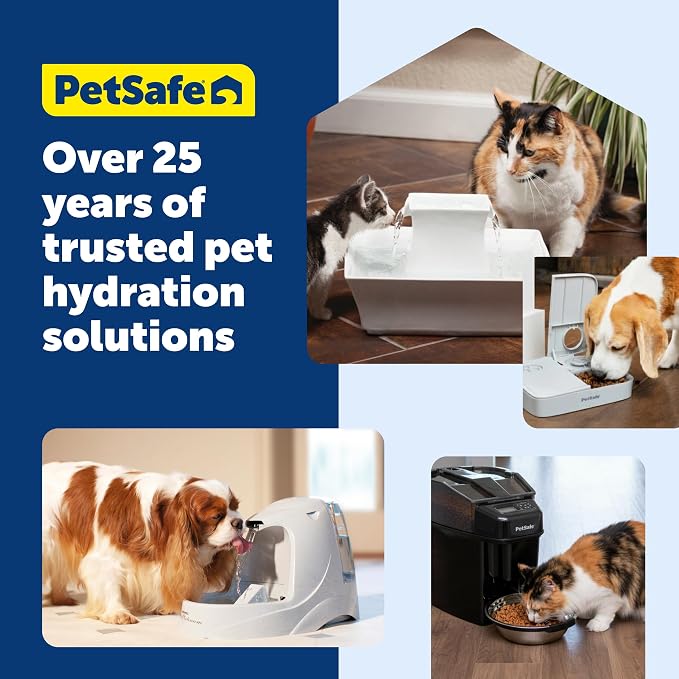 PetSafe Seaside Stainless Cat & Dog Fountain - Carbon and Foam Filters & 1 Pump Included, Tower Creates Soothing Flow for Pets, Scratch-and Rust-Resistant Material Inhibits Pet Acne, 60 Oz