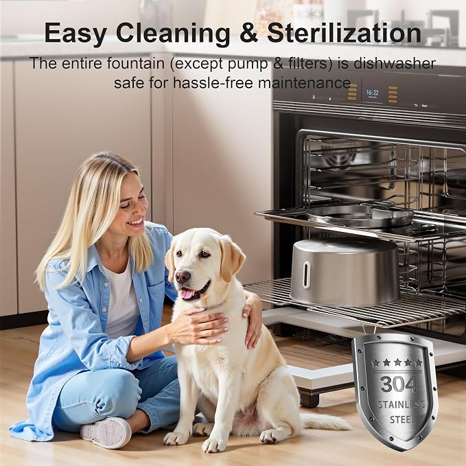 Casfuy PWL-009 Wireless Smart 3 Water Modes Stainless Steel Dog Water Fountain, 237-oz