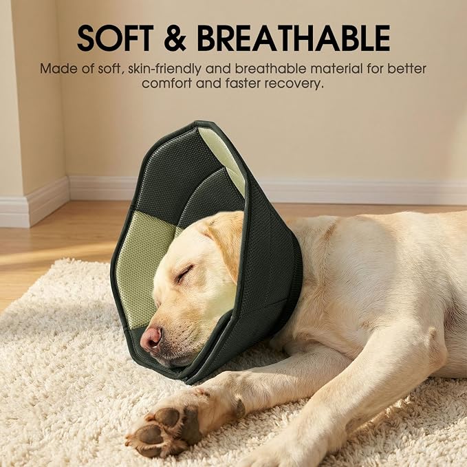 Dog Cone - Soft Cone for Dogs to Stop Licking, Pet E-Collar Alternative After Surgery, Adjustable Pet Recovery Collar for Wound Healing, Army Green Small
