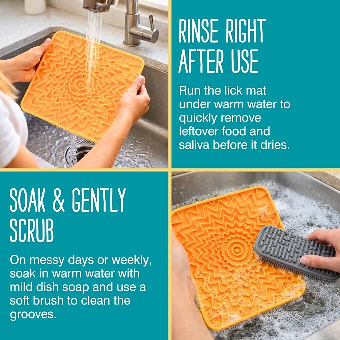 Messy Mutts Framed Silicone Therapeutic Licking Mat | 9.5" x 9.5" | Slow Feeder Mat for Boredom & Anxiety | Lick Pad for Dogs & Cats | Orange
