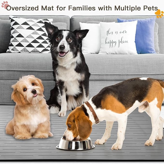 Largest Dog Food Mat, 39.5"x29.5" Silicone Dog and Cat Mat for Food and Water Bowls, Thinken Waterproof Non-Slip XXXL Pet Feeding Mat for Floors (Avocado Green)