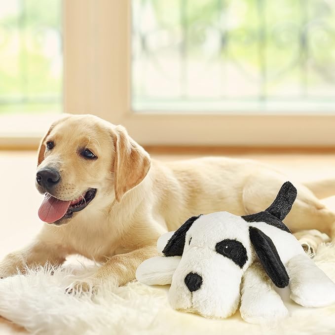 Moropaky Heartbeat Warm Heat Stuffed Animal for Dog Anxiety Relief, Calming, Behavioral Aid, Sleep Aid, Soothe, Cuddle Comfort Toy, Black & White