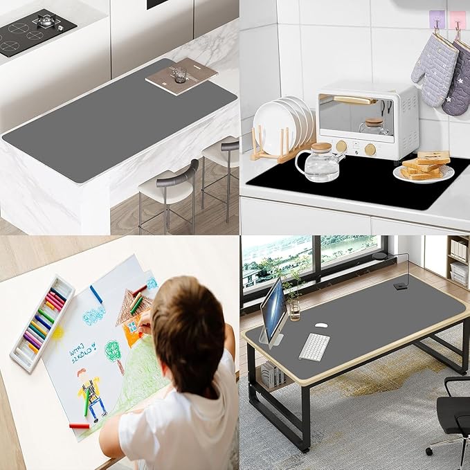 Large Silicone Mat, 48"x32"(120cmx80cm) Silicone Mats for Kitchen Counter, Non-Slip Heat Resistant Mat, Kitchen Counter Mat, Waterproof Countertop Protector for Craft, Deep Blue