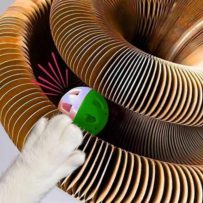 Kitty Kurlz Cat Scratcher Toy - Reversible Magic Organ Foldable Accordion Honeycomb Cardboard Scratching Board with Bell Ball, Interactive Anxiety Relief Exercise Toy for Indoor Cats (3PCS)
