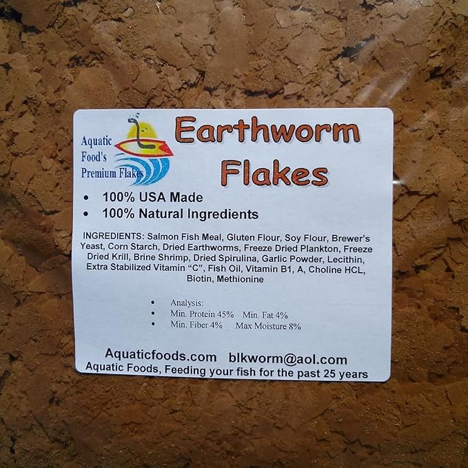 Flakes - Earthworm Flakes for Discus, Cichlids, Tetras, Guppies, Live Bearers, All Community Tropical Fish - Premium AF Flakes - 2-lbs