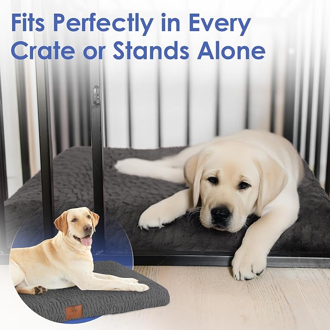 American Kennel Club Orthopedic Memory Foam Dog Crate Mat, Egg Crate Foam Cushion, Washable Cover, Non-Slip Base, Eases Joint Pain, Breathable, Durable, 42x27, Gray