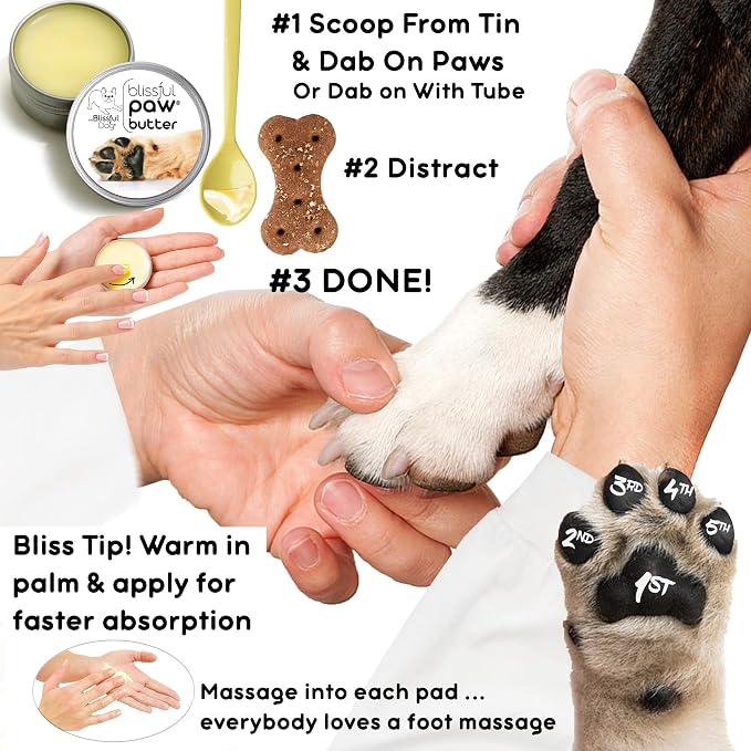 The Blissful Dog Paw Butter, Moisturizer for Dry Paw Pads, Softens and Protects a Rough Paw in Winter, Versatile, Lick-Safe Dog Paw Pad Balm, 4 oz.