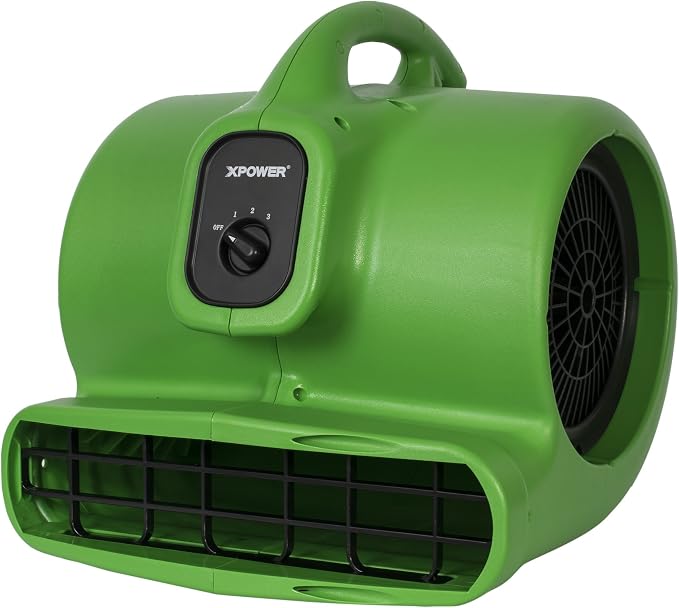 XPOWER X-600A Pro 1/3 HP 2400 CFM Centrifugal Air Mover, Carpet Dryer, Floor Fan, Blower, Daisy Chain, for Water Damage Restoration, Janitorial, Plumbing, Home Use, Green