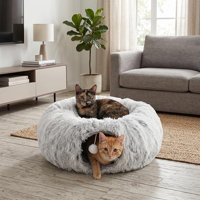Extra Large Cat Tunnel, Long Cat Tunnel Bed, Foldable Cat Tunnel Toy for Indoor Cats, Spacious Pet Play Tunnel & Cat Bed for Cats Kittens