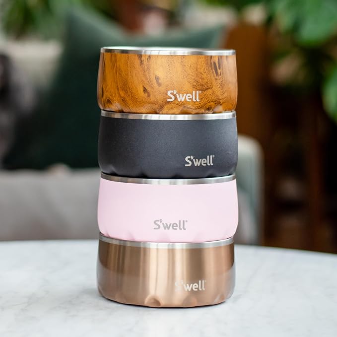 S'well Stainless Steel Pet Bowl, 32oz, Teakwood, for Small to Medium Size Dogs, Mess Free Design with Non Slip Rubber Bottom, Dishwasher Safe, BPA Free