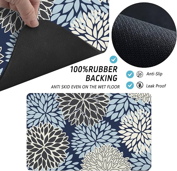 Dog Food Mats for Floors, Absorbent and Quick-Drying Pet Cat Food Mat,Anti-Fouling and Easy-to-Clean Pet Feeding Mat,Dog Bowl Mat for Messy Drinking Water Bowls.17x27, Bohemia Dahlia Floral Style
