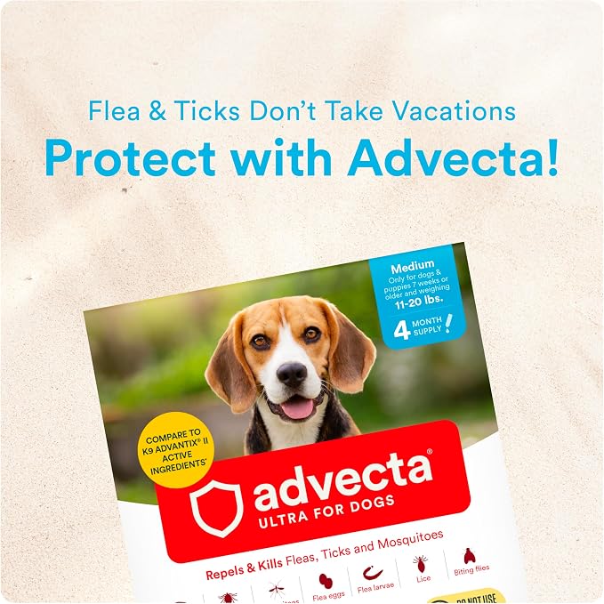 Advecta Ultra Flea and Tick Prevention for Dogs - Medium Dog Flea and Tick Treatment & Control - Mosquito Repellent - Fast Acting Waterproof Topical Drops, 4 Month Supply