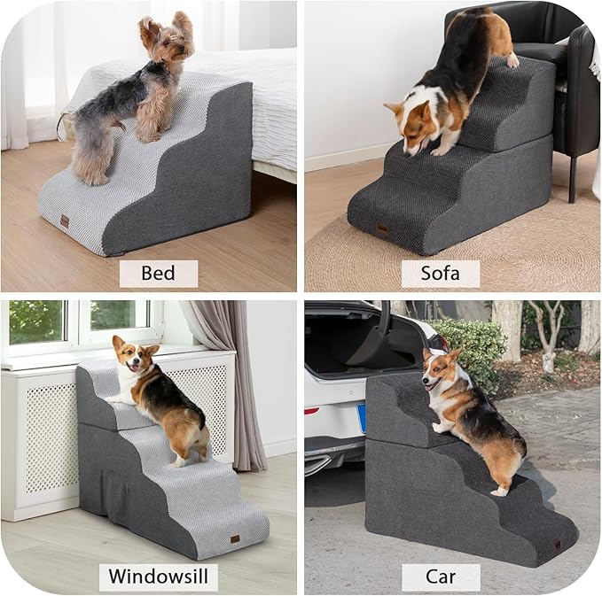 Garnpet Dog Stairs for Couch Sofa and Chair with Tunnel, 3-Step Dog Steps for Small Dogs and Cats, Non-Slip Indoor Pet Step, Beige