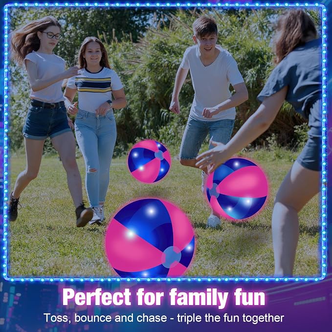 MiniInflat 12 Pcs Light up Beach Balls 16'' Jumbo Pool LED Balls Glow in the Dark Neon Giant Inflatable for Summer Hawaiian Tropical Theme Beach Party Decor Water Accessory (Pink)