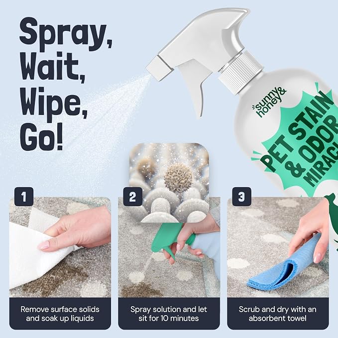 Sunny & Honey Pet Stain and Odor Remover - Enzyme Cleaner for Dog Urine and Poop on Carpets and Furniture - Strong Pet Carpet Cleaner Spray (1 Gallon Mint)
