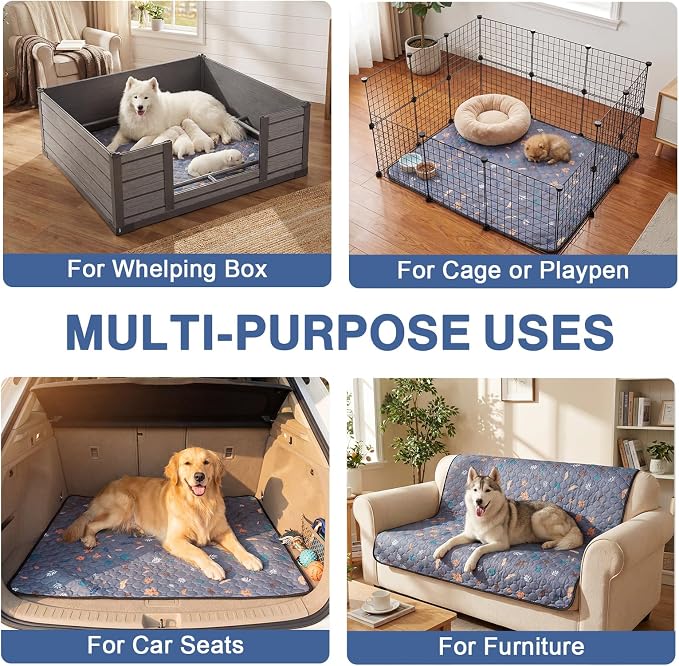 44'' x 44'' Washable Pee Pads for Dogs, Super Absorbent Reusable Puppy Training Pads, 100% Leak-Proof & Non-Slip Whelping Box Pads for Pet, 2 Pack