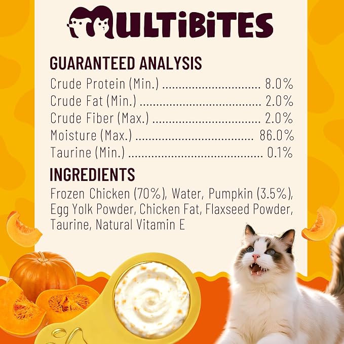 Lickable Cat Treats with Lick-Up Spoons, Healthy Pumpkin Wet Cat Snacks for Digestive Support, Grain-Free Kitten Treats with Taurine, Vitamins & 70% Real Chicken, 10.16 oz (24 Spoons)